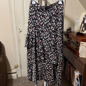 Floral Black and Pink Women's Asymmetrical Skirt